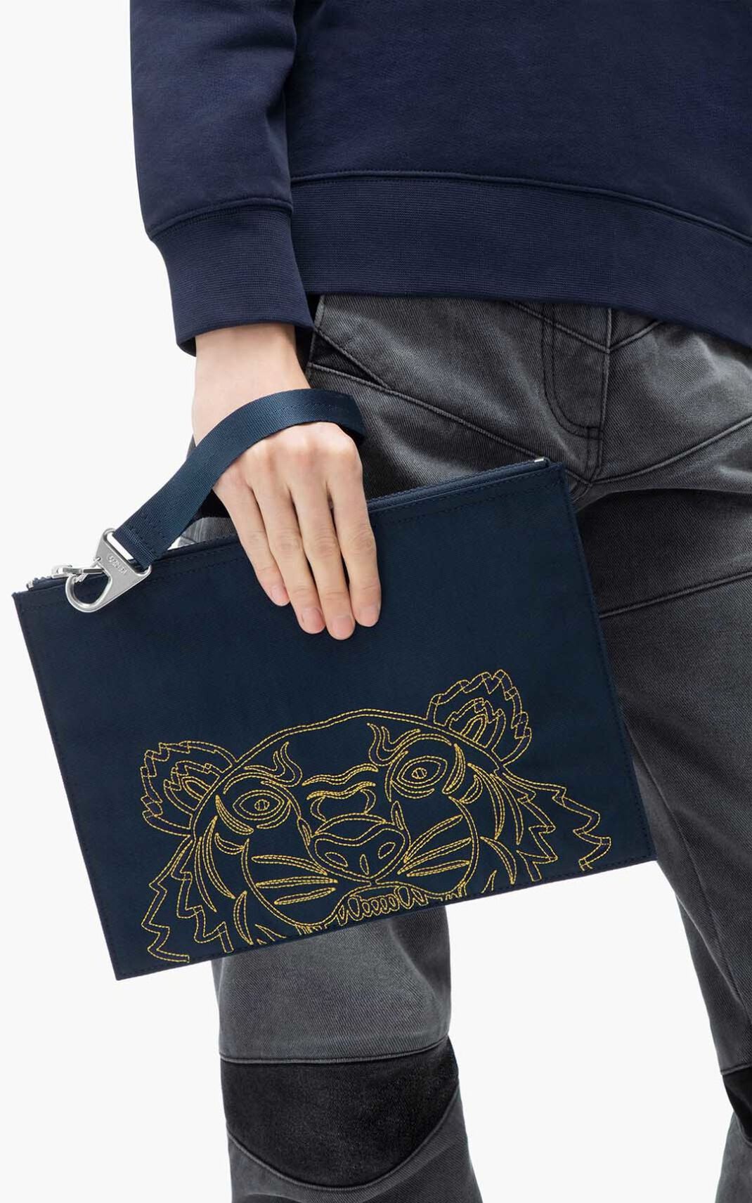 Kenzo Large Kampus Tiger Clutch Çanta Bayan Lacivert Mavi | 3016-PCYZN